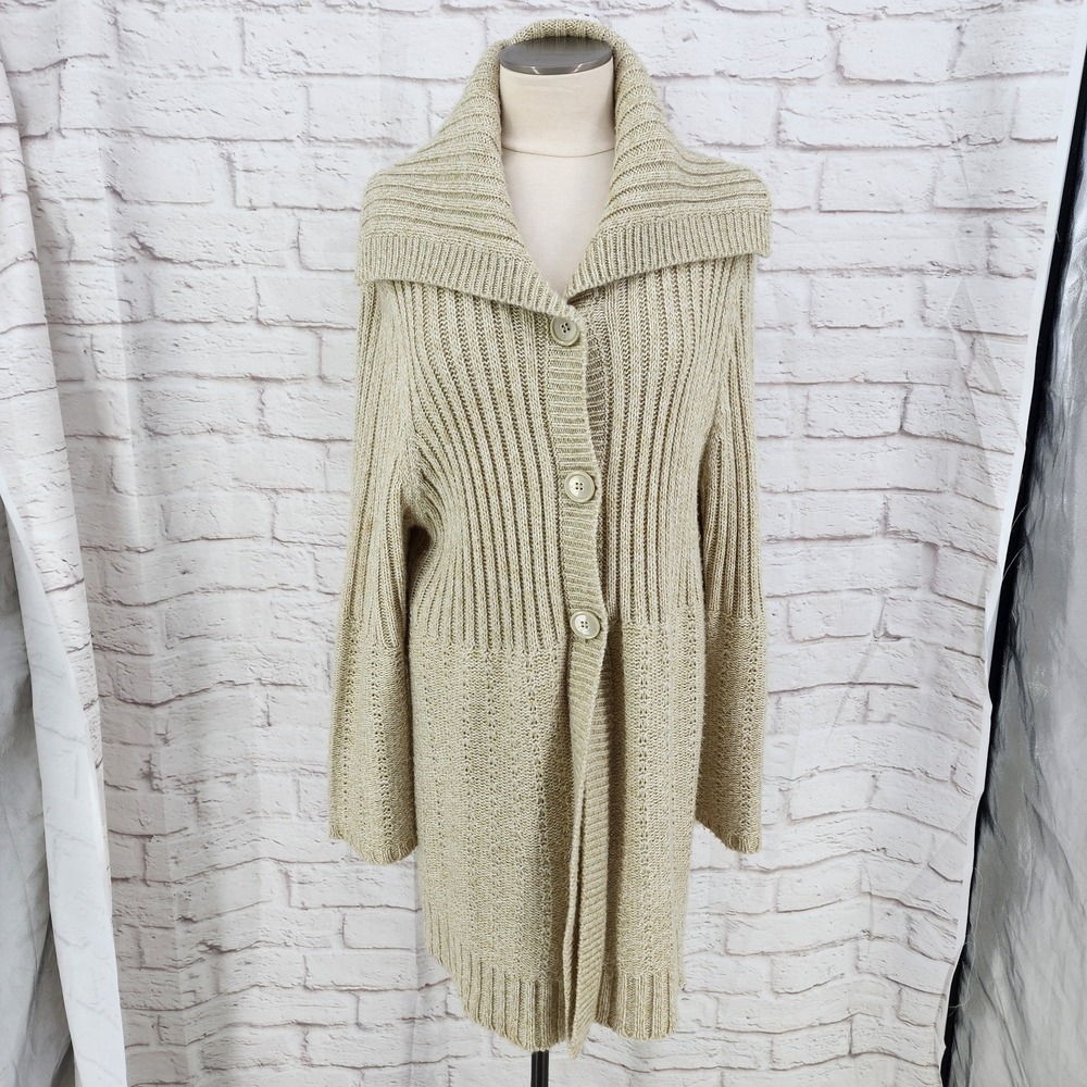 Vintage Y2K Fisherman Sweater Duster Cardigan Shawl Collar Chunky Knit Size 3X